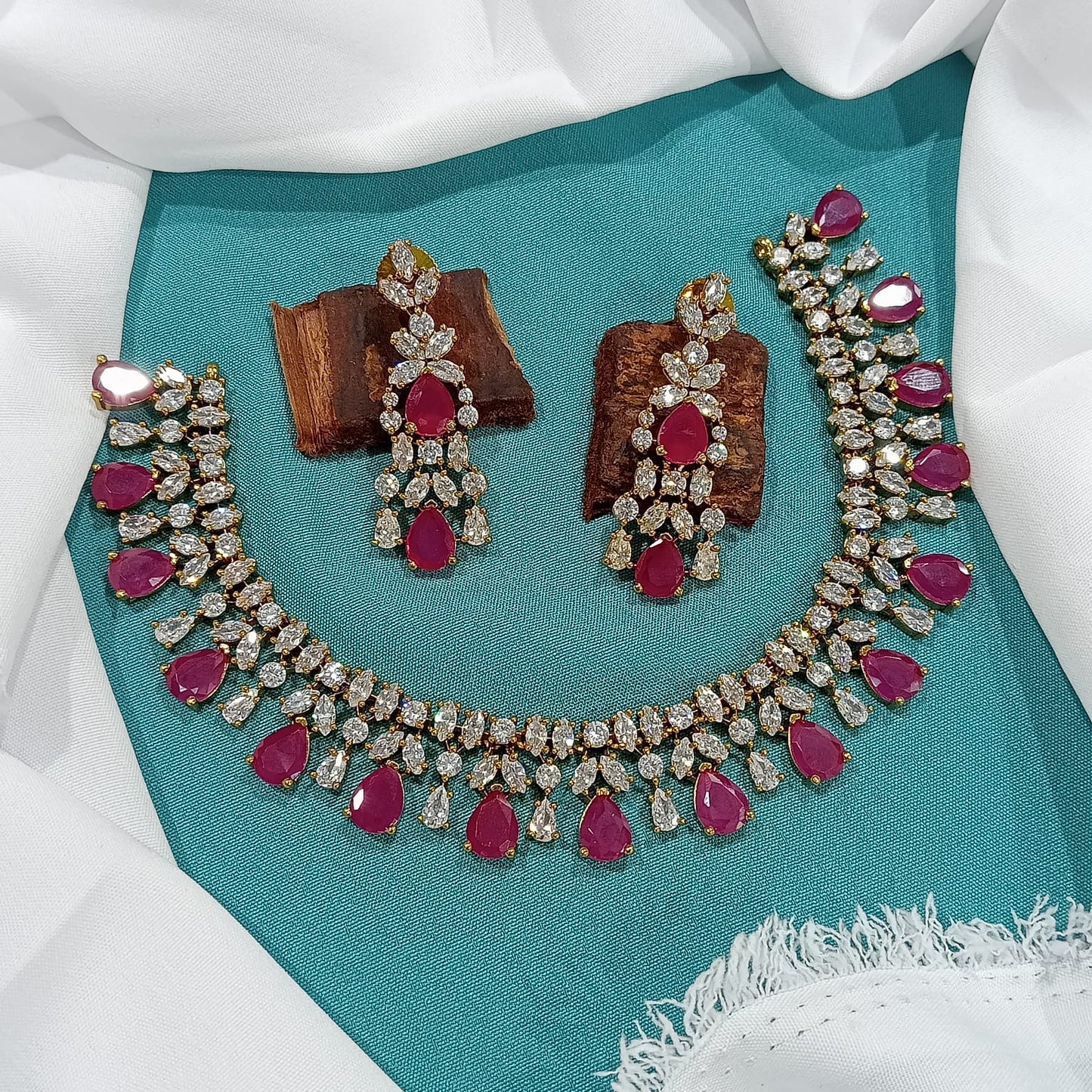 Stunning Premium AD Necklace Set with Earrings