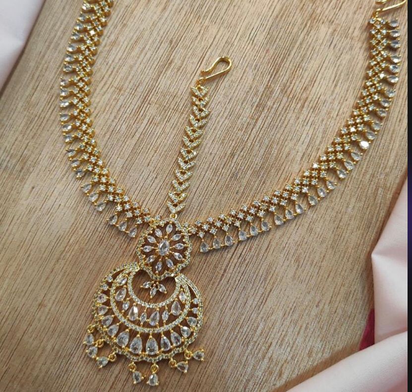 Elegant Bridal Gold Finish AD Stone Mathpati Tikkas