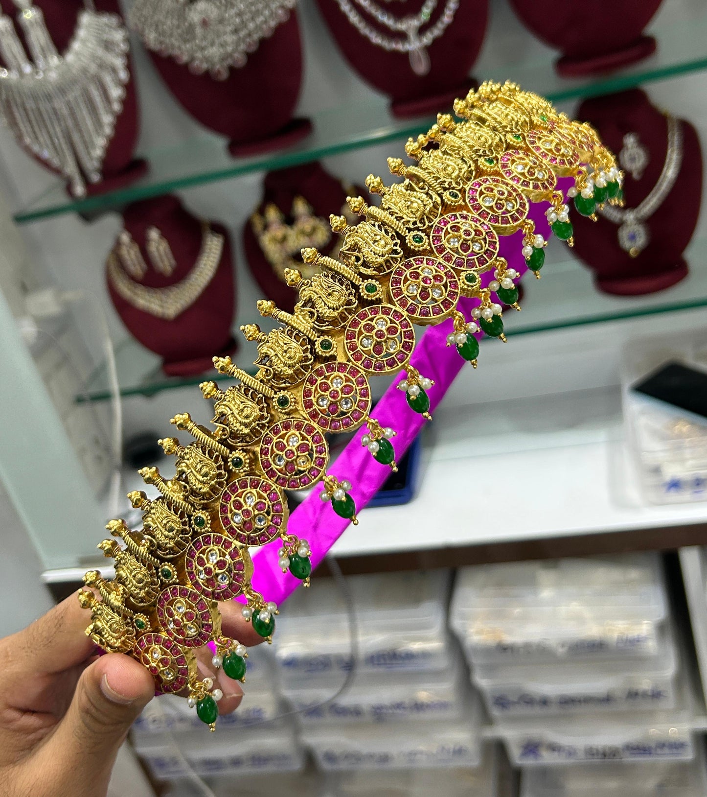 Traditional Temple Jewelry Premium finish Peacock Hipbelt for the Traditional you- Green