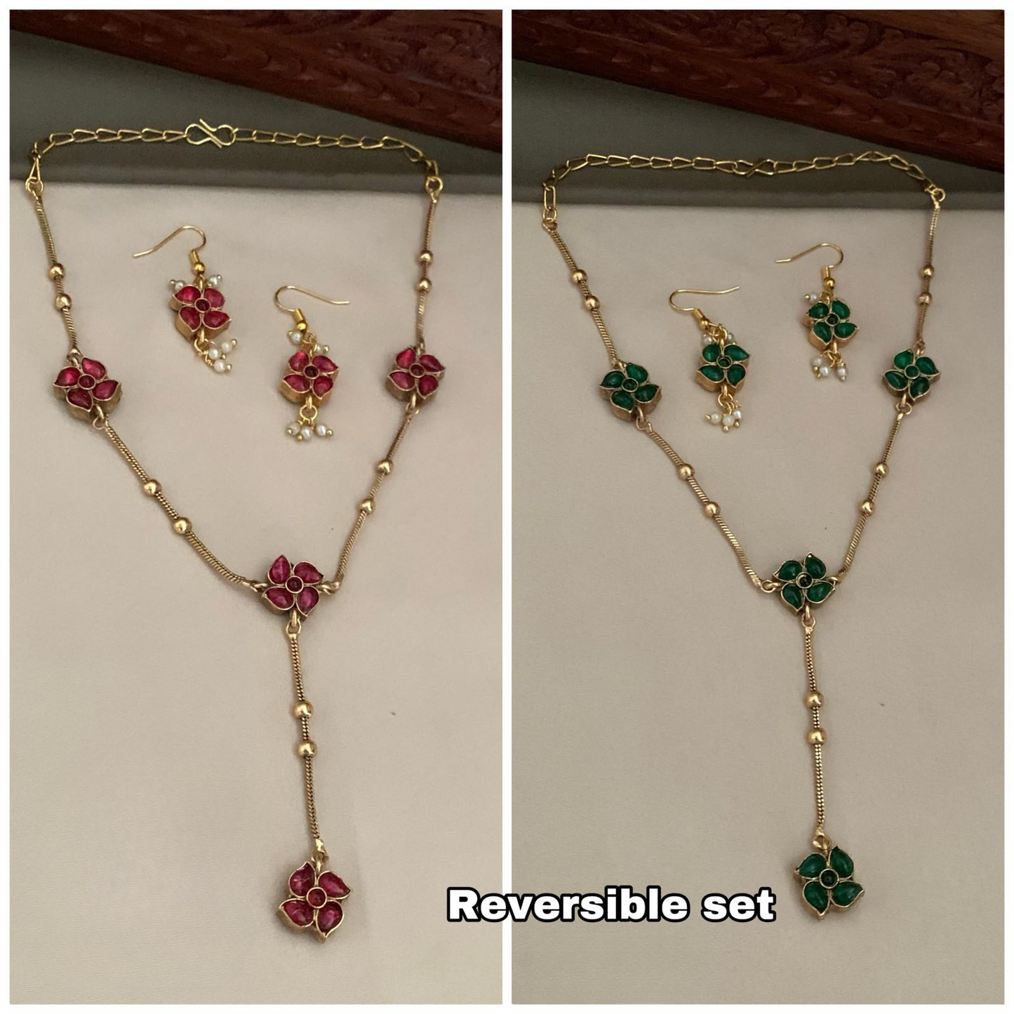 Stylish Two in 1 Reversible Matte Finish Necklace With Hook Earrings