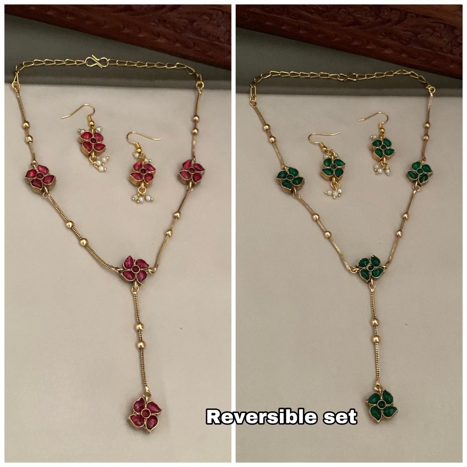 Stylish Two in 1 Reversible Matte Finish Necklace With Hook Earrings