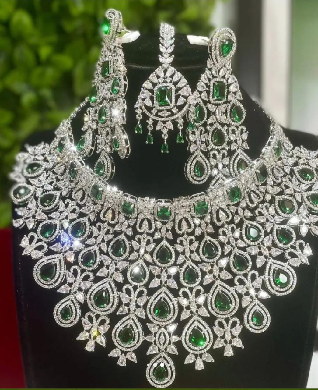 Unique CZ Stone Bridal Choker Necklace with Earrings and Tikka -Silver and RoseGold polish