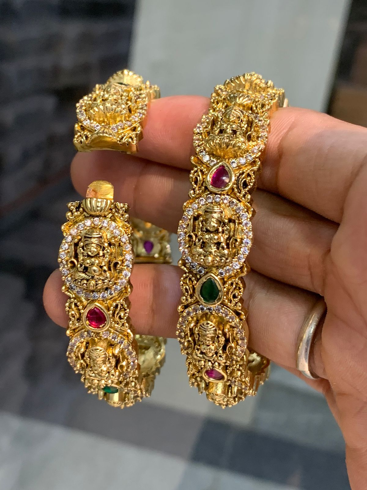 Beautiful Antique Matte Openable Bangles Temple Jewelry Lakshmi Bangles -set of 2