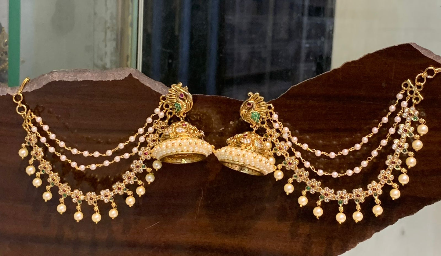 Premium Quality Bridal Peacock Jumki Maatal - Earrings with Chempaswaralu