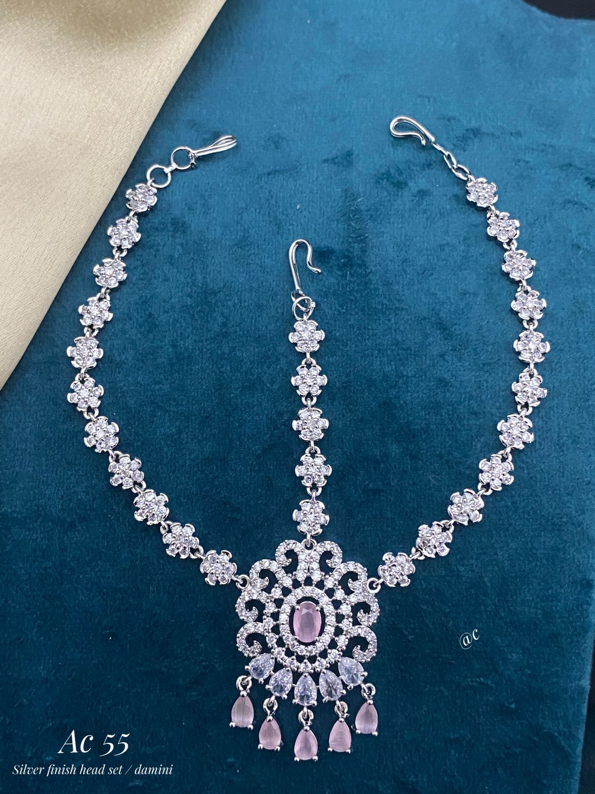 Elegant Bridal Silver Finish AD Stone Mathpati Tikkas