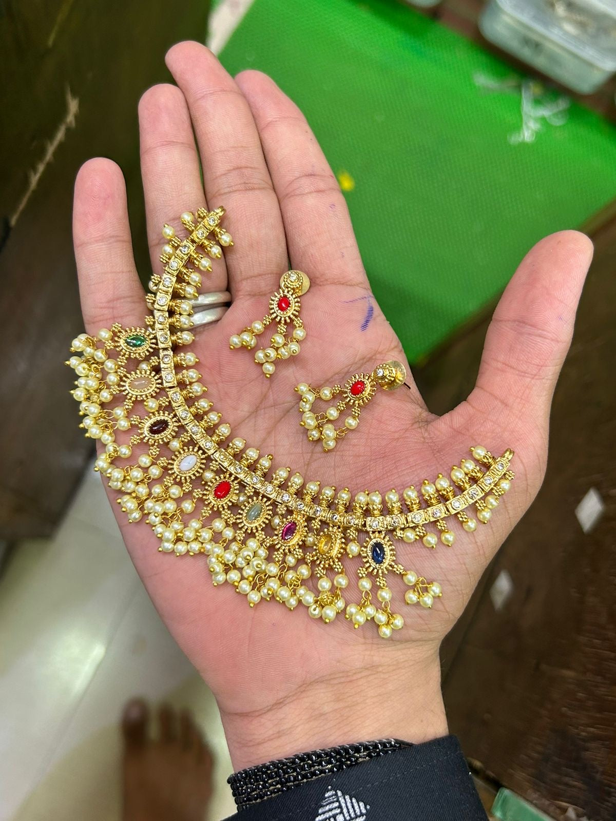 Bestselling Navratna Stone Necklace with Earrings