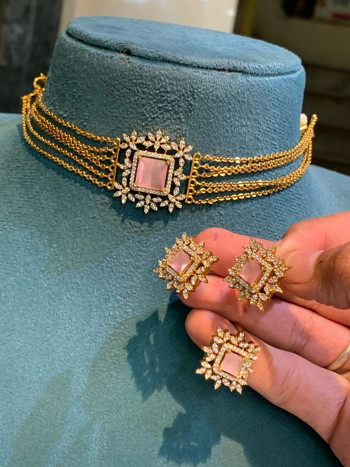 Premium Snowflake Pendant Mini Choker Necklace with Earrings and Ring in Colors