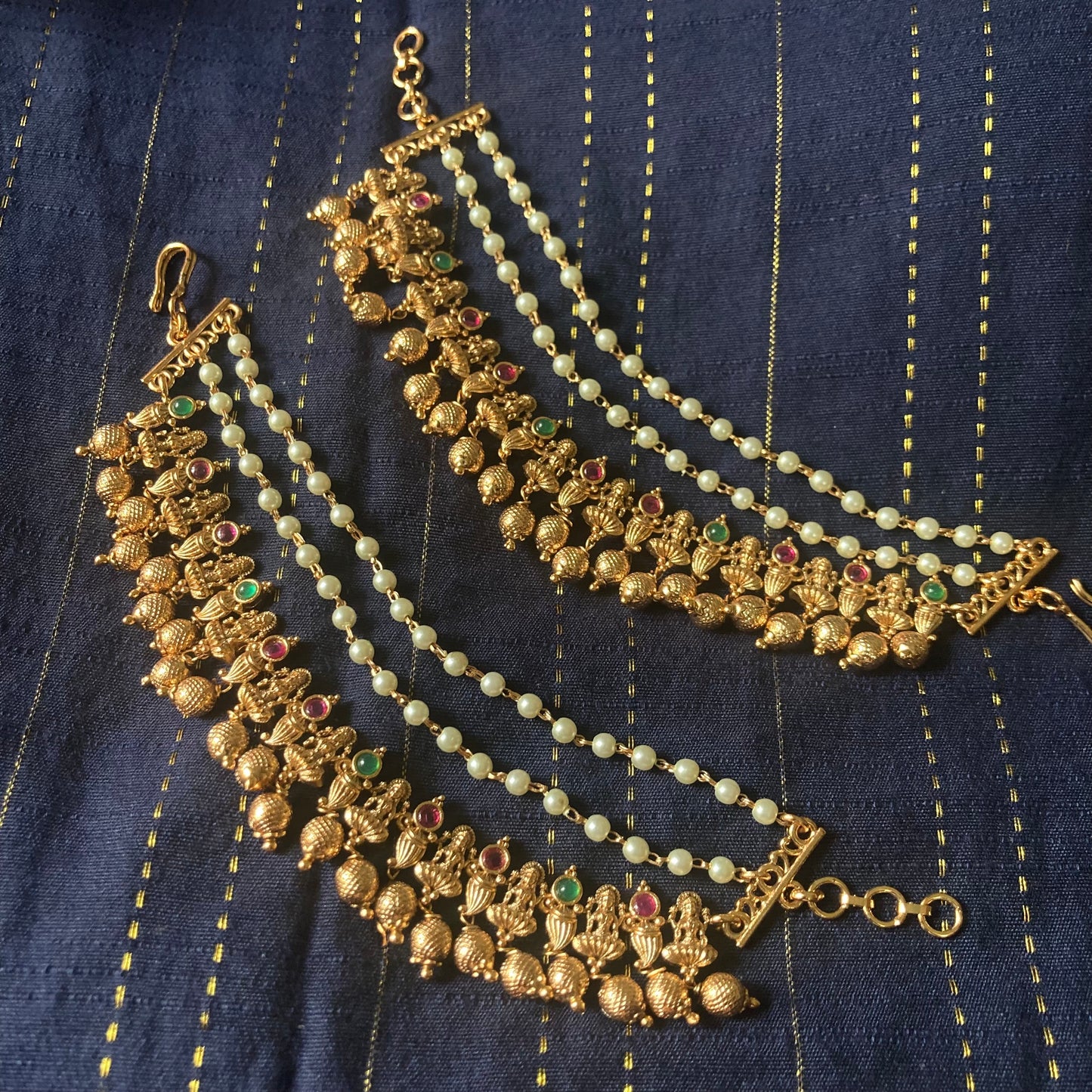 Elegantly Designed CZ Stone Bridal Jhumka With Ear Chains For Earrings- Maatal- Chempaswaralu