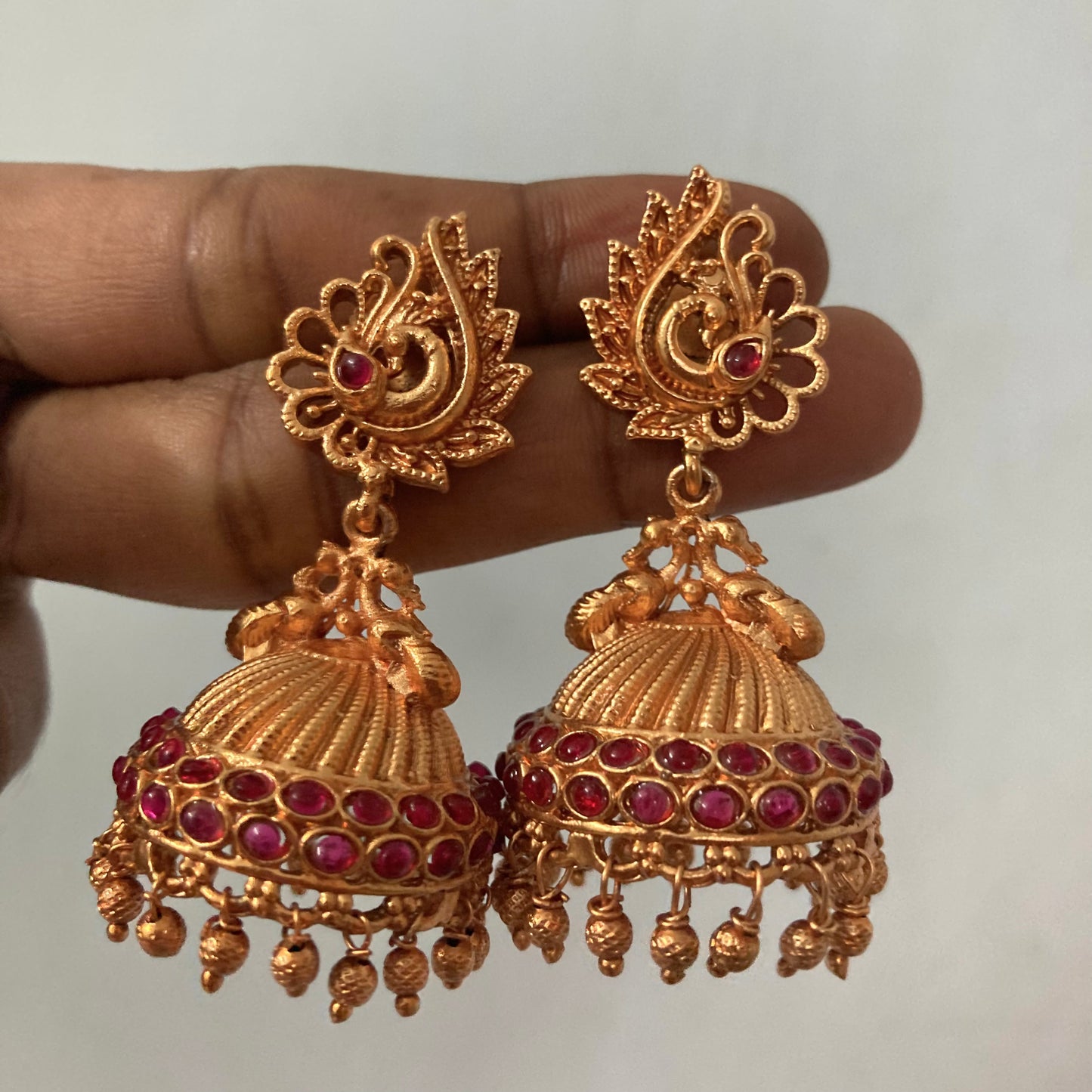 Bridal Matte Finish Jhumkas - Peacock design Earrings