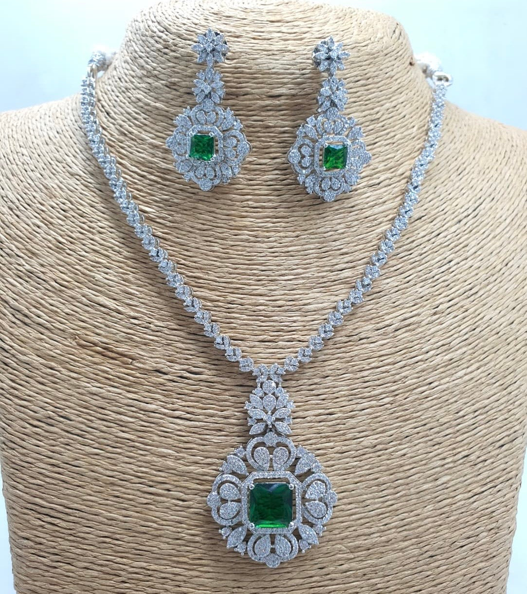 Trendy Minimalist AAA Cz Stone Necklace With Earrings - Premium Silver Polish