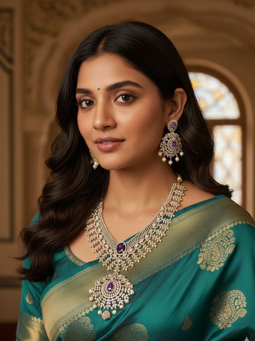 Elegant GJ Polish Bridal Necklace With Jhumkas- Premium Quality