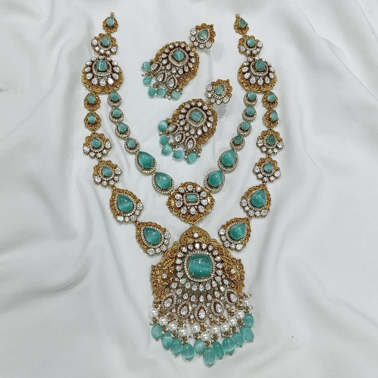 Trendy Premium Finish Two Layer Floral Haram Necklace Set with Earrings