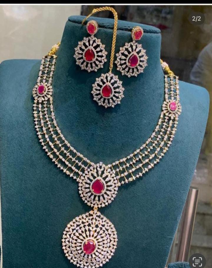 Stylish Bridal 2in1 Gj Finish Necklace with Earrings and Tikka