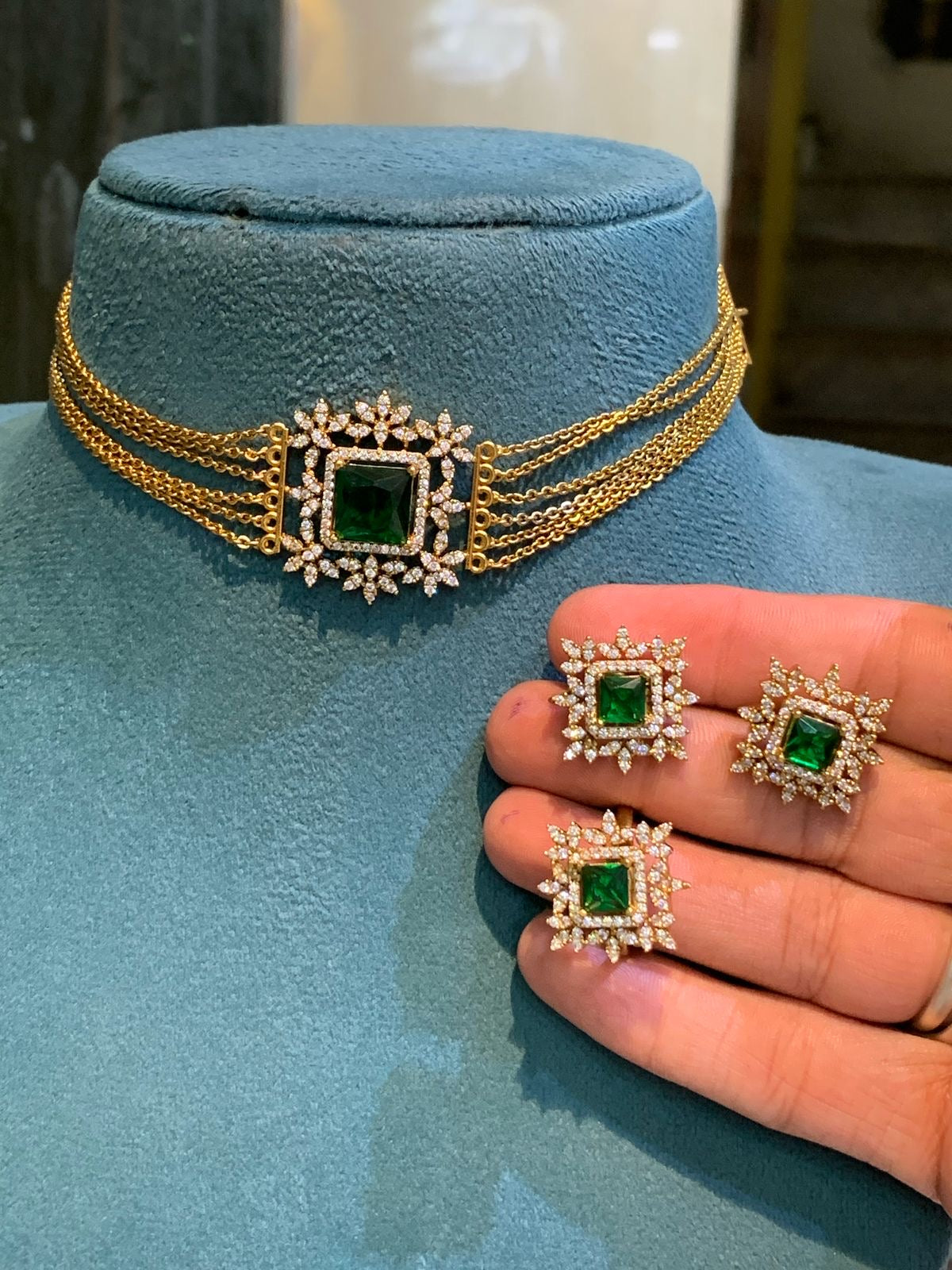 Premium Snowflake Pendant Mini Choker Necklace with Earrings and Ring in Colors