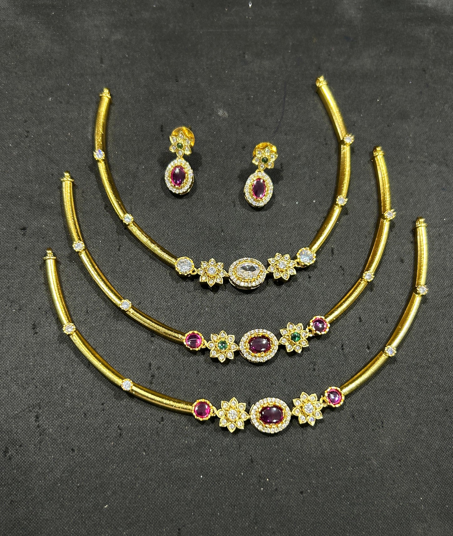Beautiful AD Stone Necklace Set With Earrings- Premium