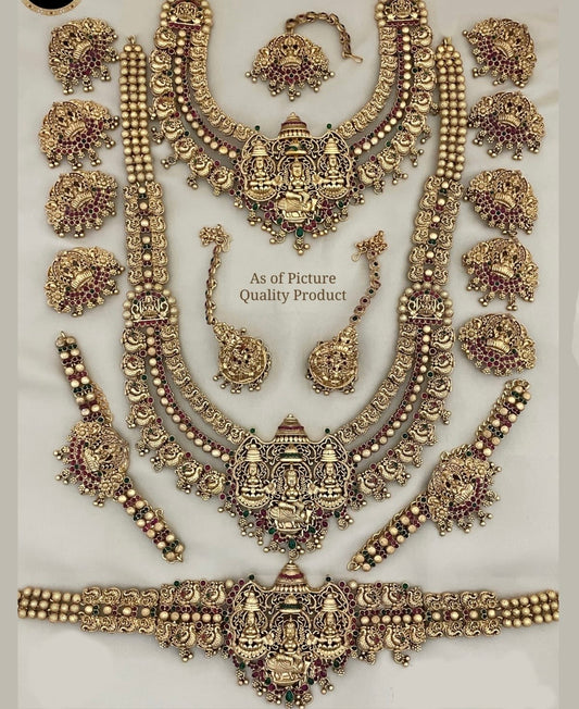 Latest Temple Jewelry Matte Full Bridal Set Haram Necklace Set with Earrings -Offer