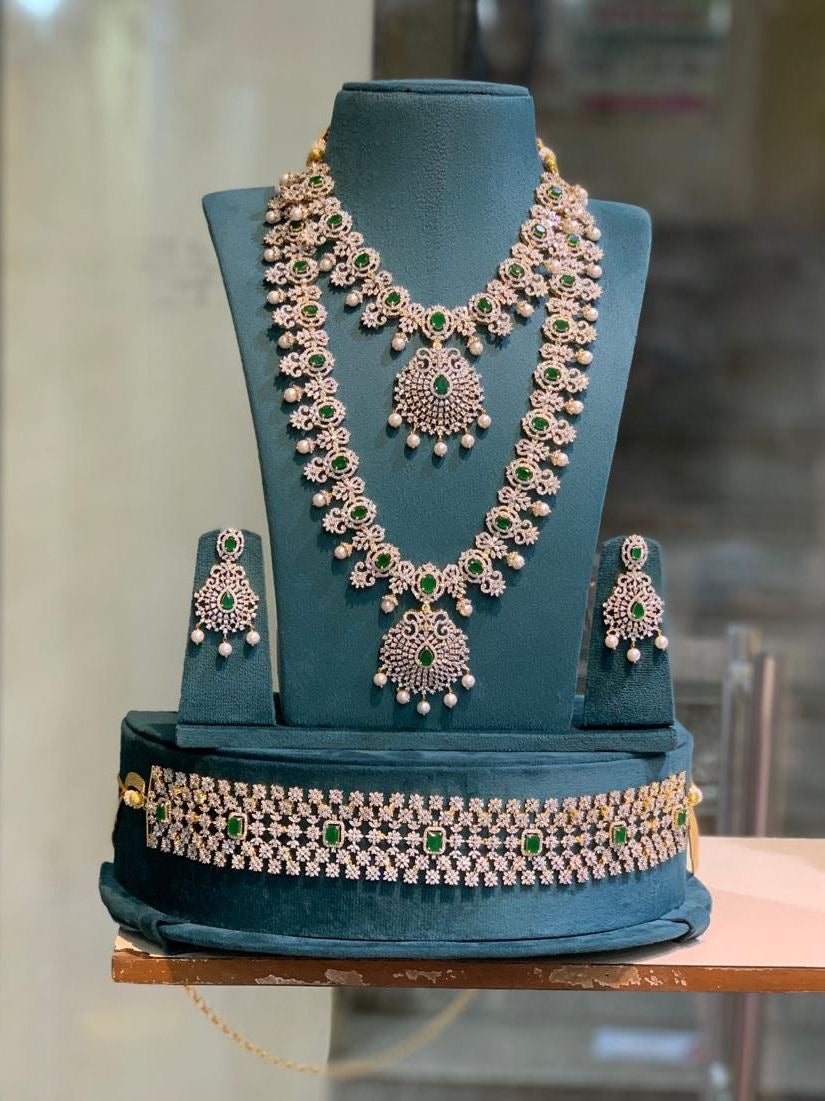 Cz Bridal Jewellery Cz Stone Necklace Set Exclusive Premium