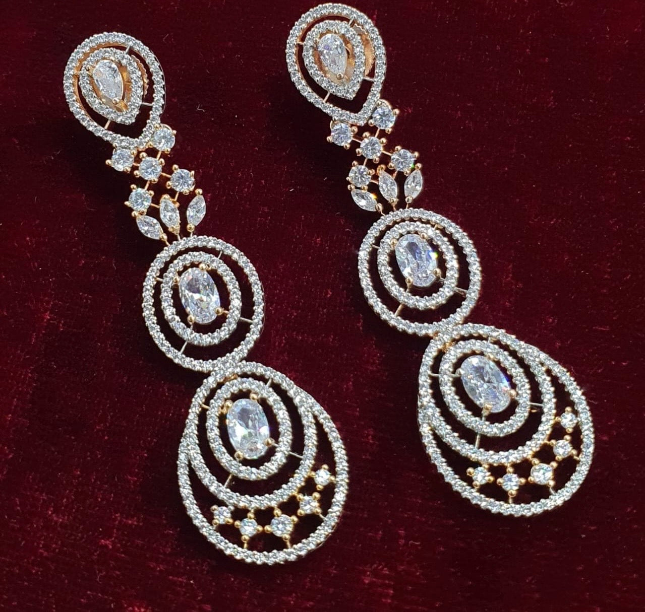 Classy AD stone Danglers- RoseGold Finish Long Earrings