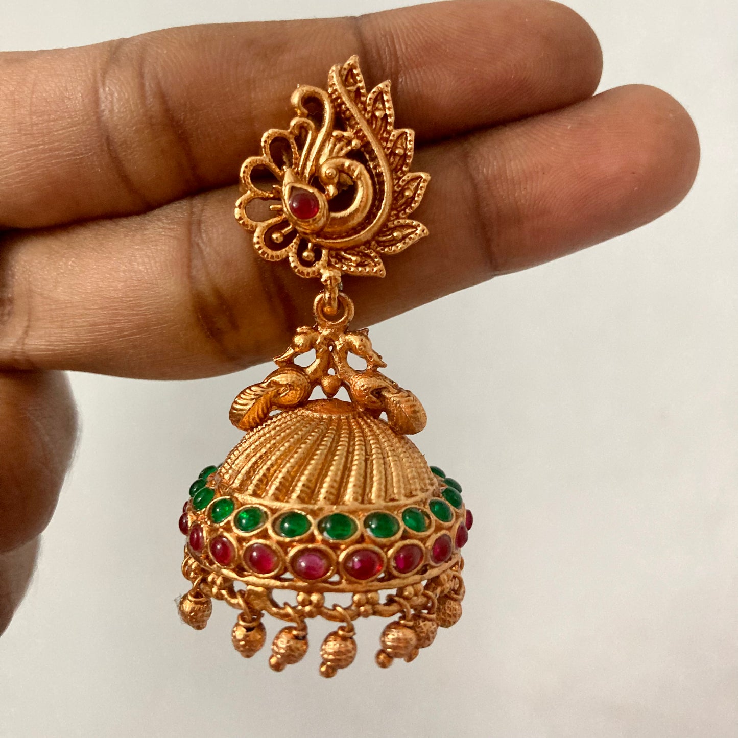 Bridal Matte Finish Jhumkas - Peacock design Earrings