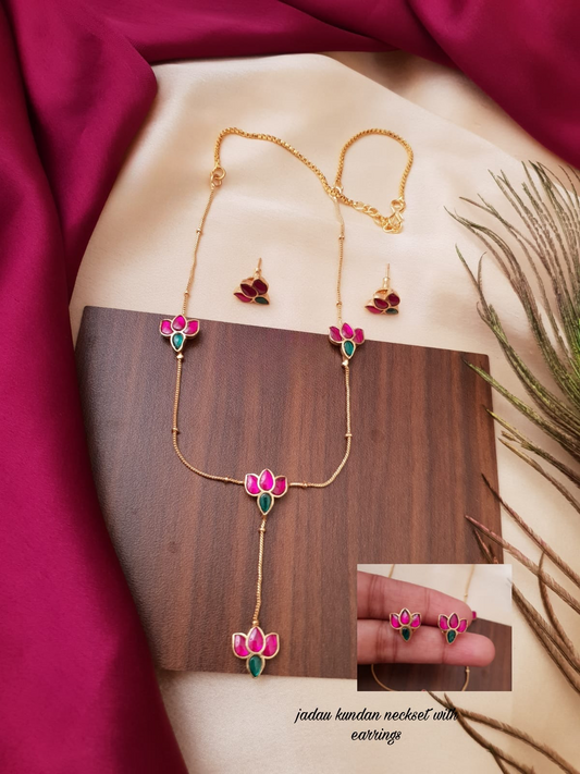 Premium Jadau Kundan Chain Necklace with Studs