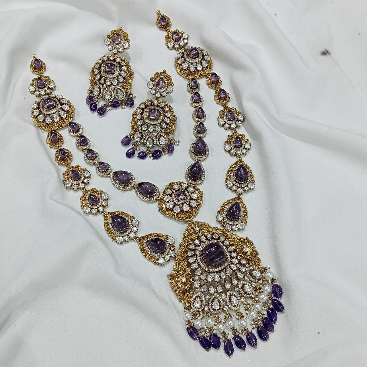 Trendy Premium Finish Two Layer Floral Haram Necklace Set with Earrings