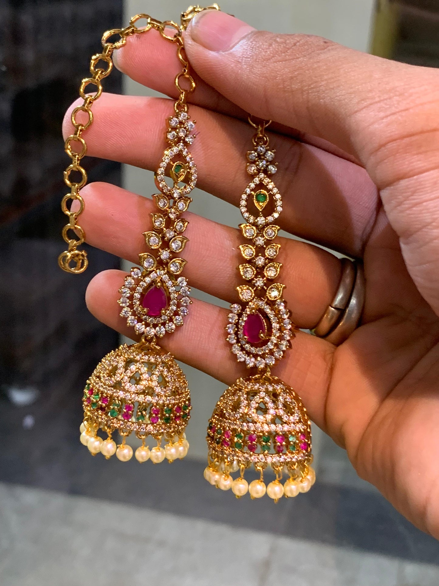 Premium Quality Earrings with Earchains- Bridal Maatal- Chempaswaralu