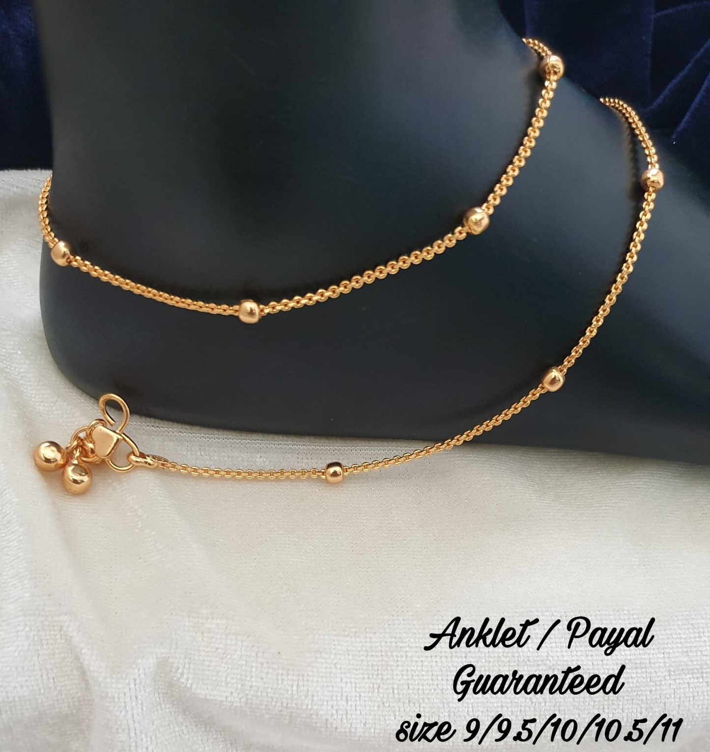 Cute, Gold plated Fashion Anklets- Payal- 10.5 inch- 1 pair