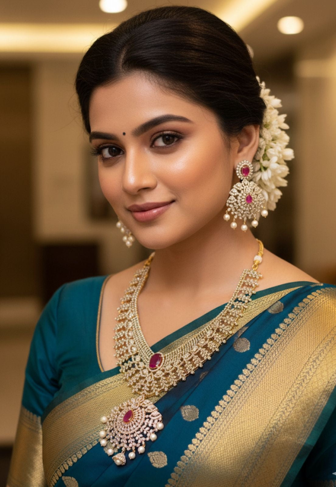 Elegant GJ Polish Bridal Necklace With Jhumkas- Premium Quality