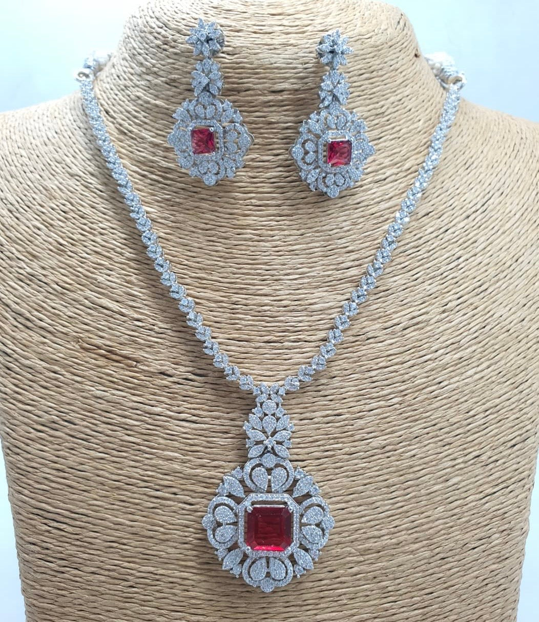 Trendy Minimalist AAA Cz Stone Necklace With Earrings - Premium Silver Polish