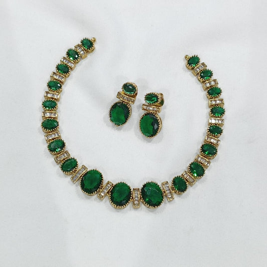 Premium Simple Minimalist Uncut Necklace with Earrings- White, Blue, Green or Red