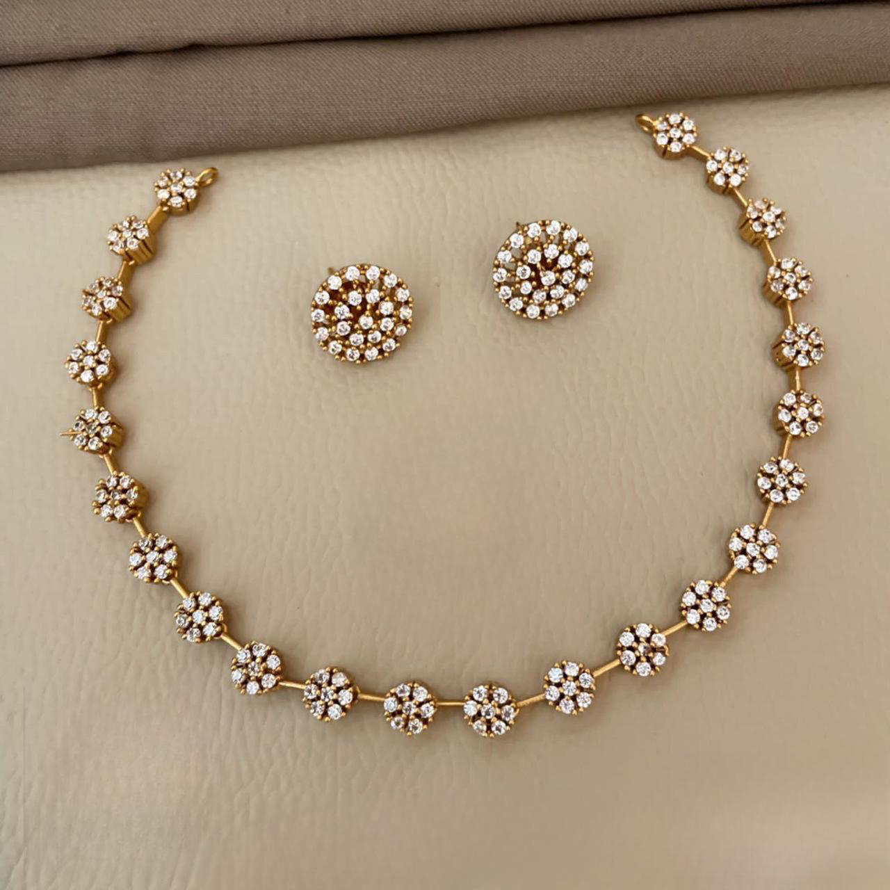 Diamond Replica AD Stone Necklace Set with Stud Earrings