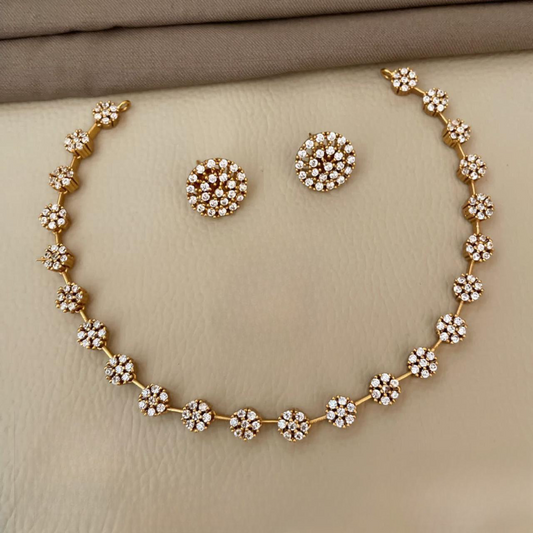 Diamond Replica AD Stone Necklace Set with Stud Earrings
