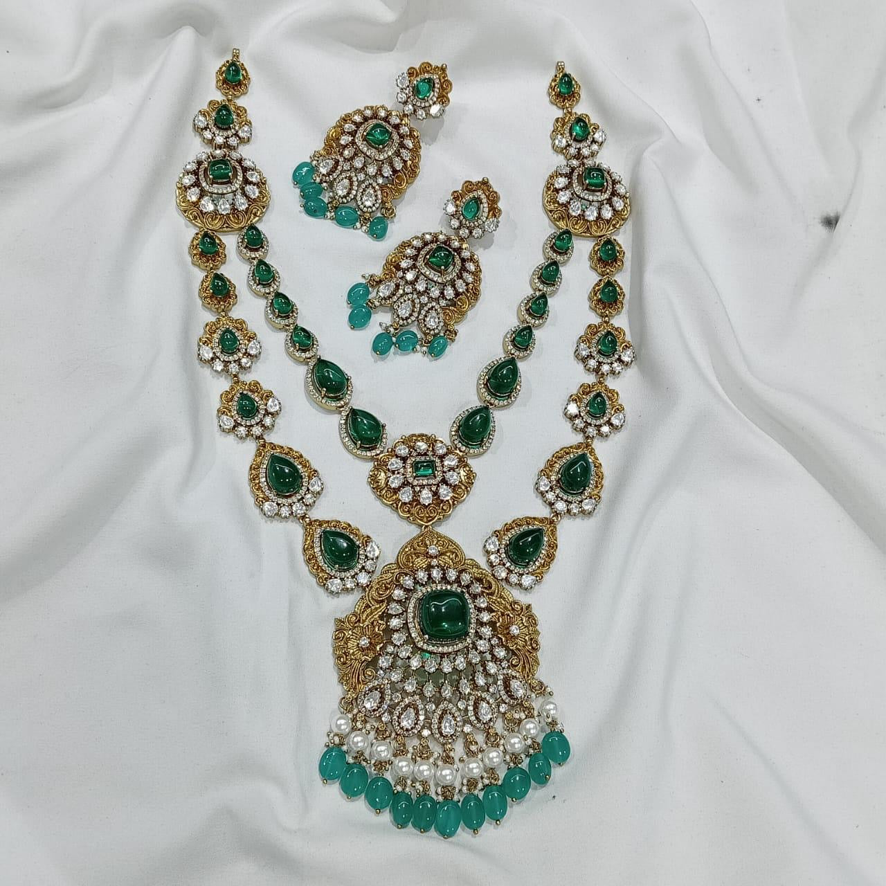 Trendy Premium Finish Two Layer Floral Haram Necklace Set with Earrings