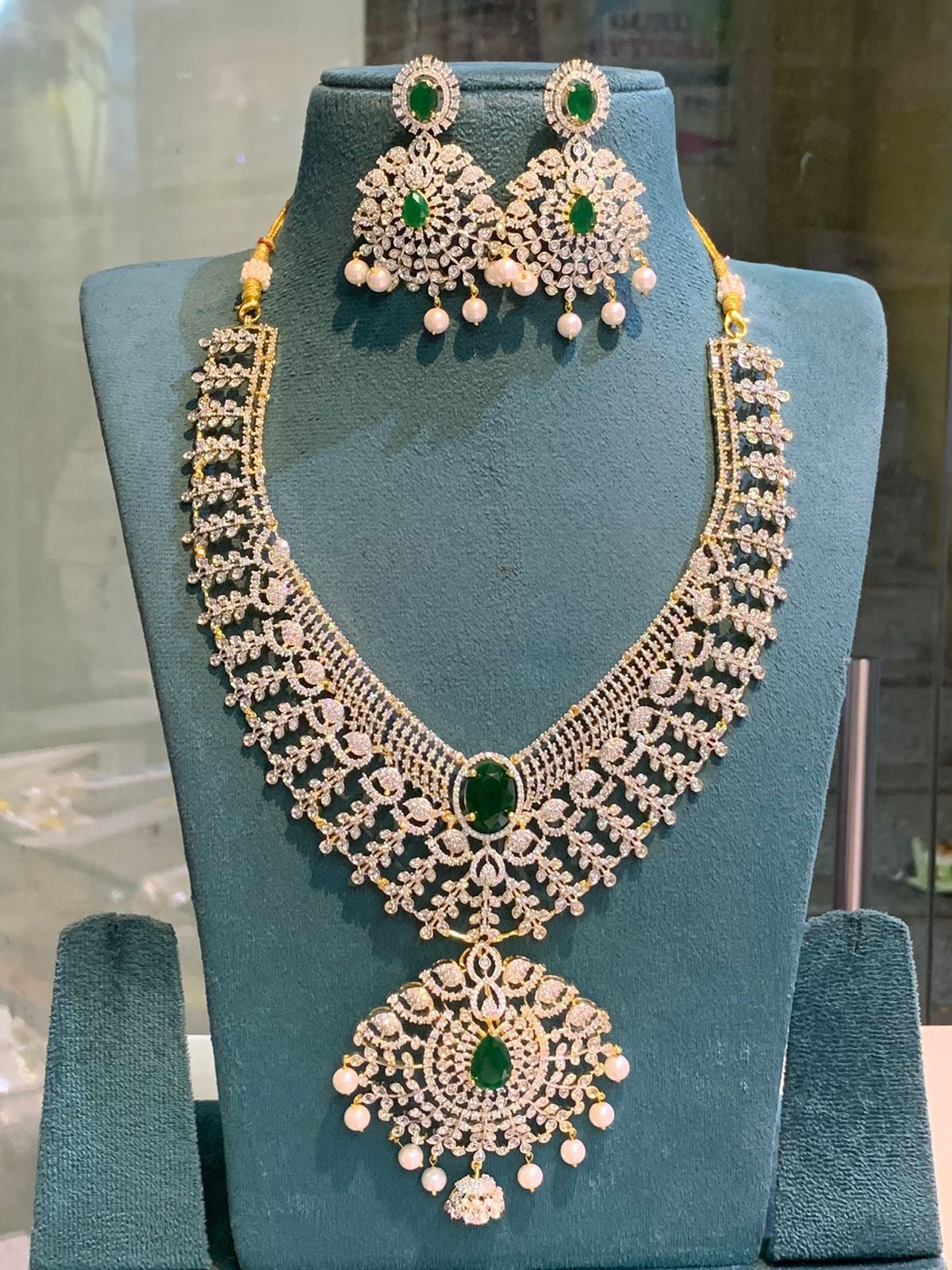 Elegant GJ Polish Bridal Necklace With Jhumkas- Premium Quality