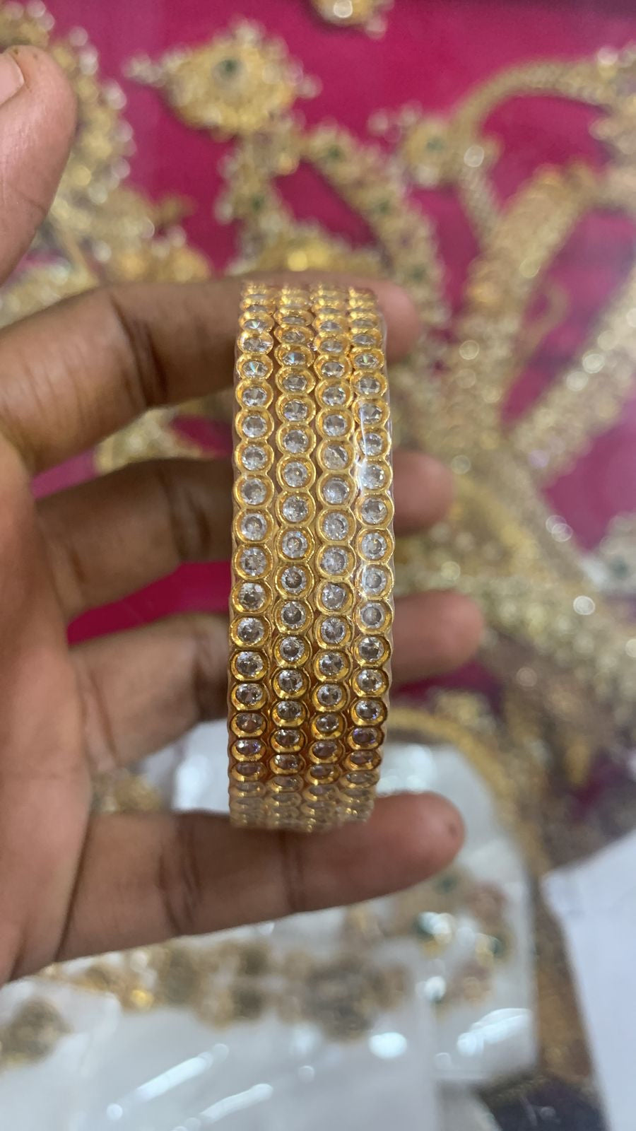 Elegant Stone Bangles South Indian Bangles -White stone-set of 4