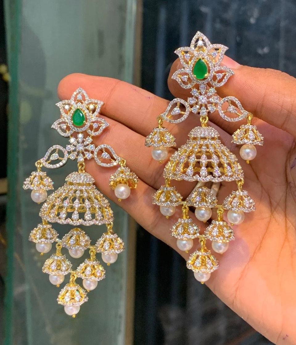 Layered Premium Cz Stone GJ Polish Jhumkas -Earrings