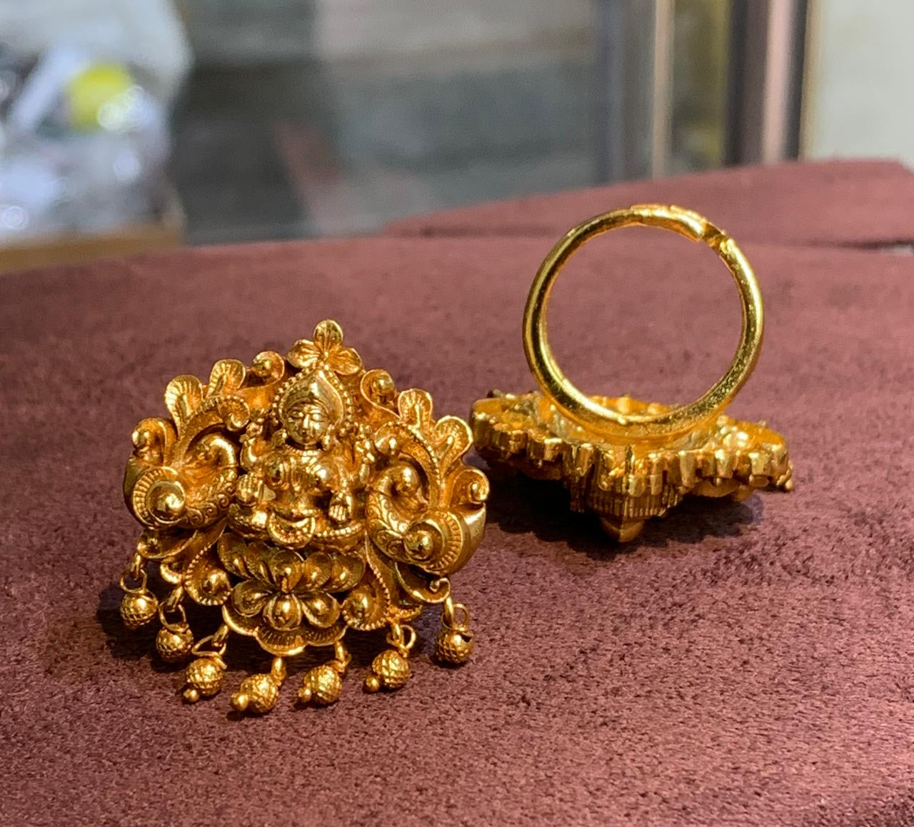 Matte Antique finish Adjustable Lakshmi Rings Designer Temple Jewelry