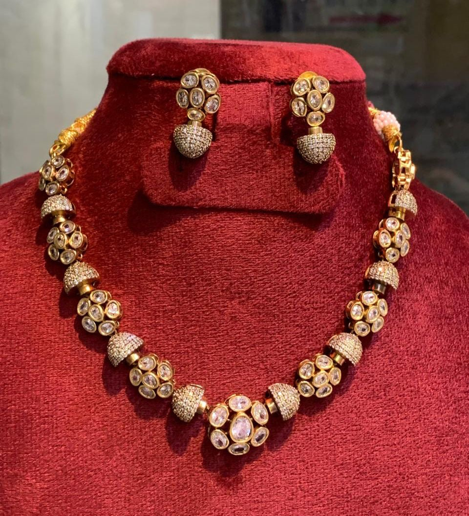 Exquisite Uncut Antique Matte -Premium Necklace with Earrings