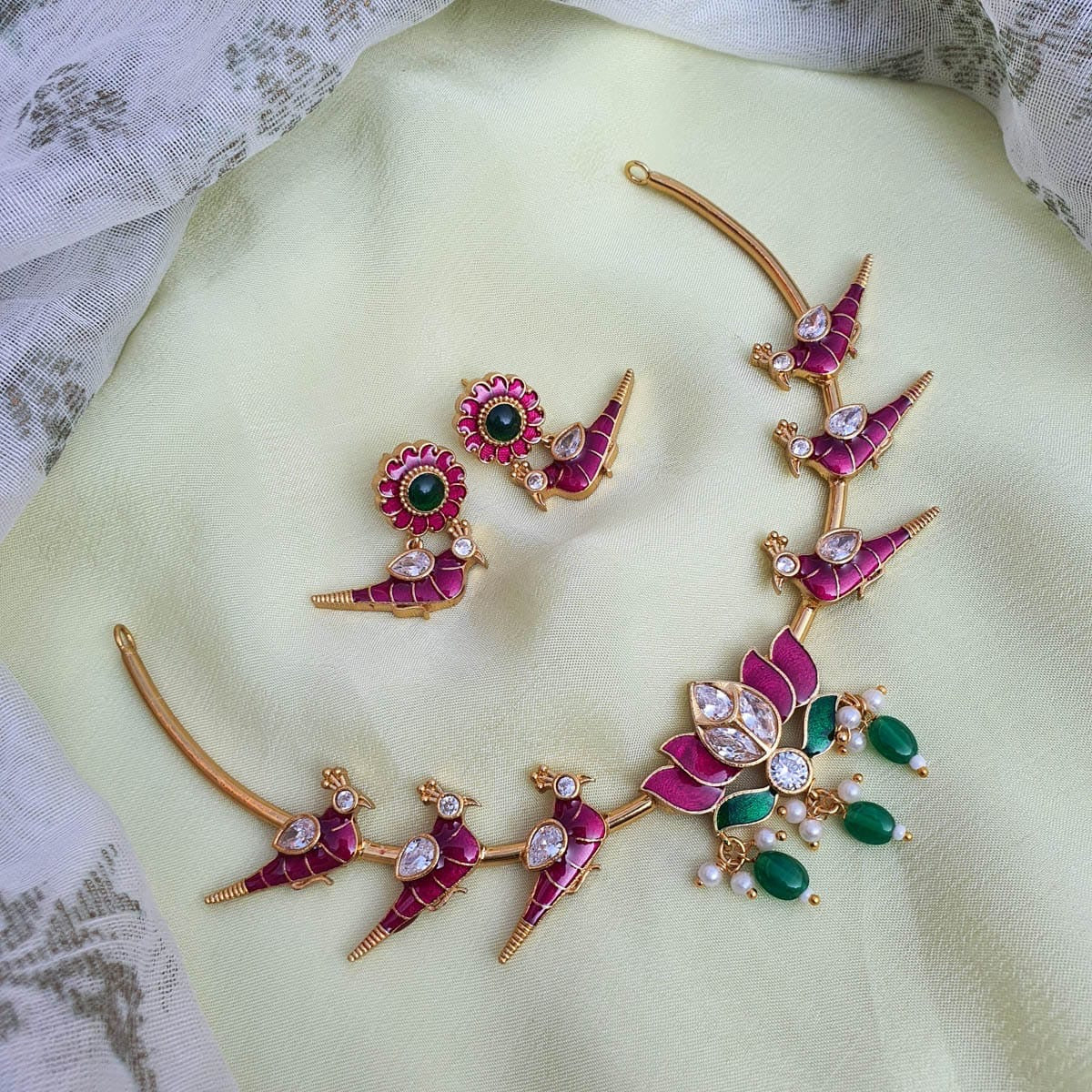 Latest Matte Antique Lotus Necklace Set with Kanti