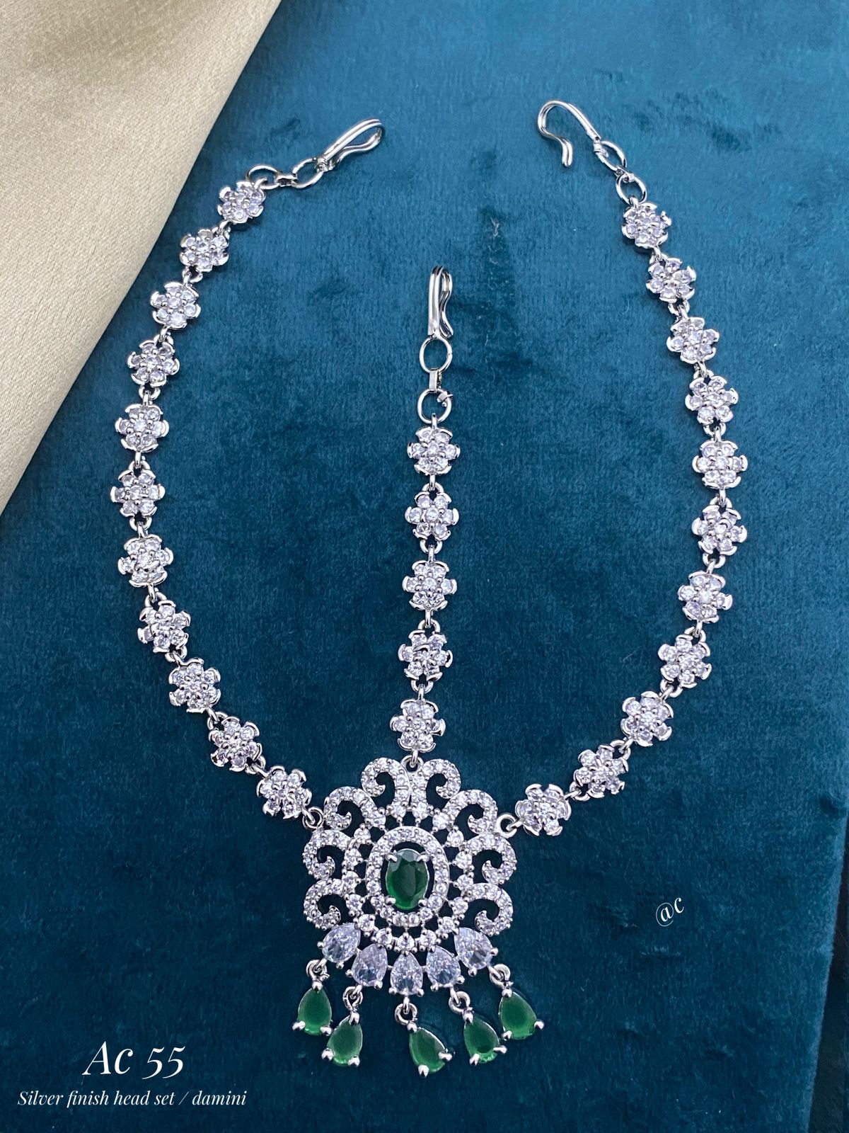 Elegant Bridal Silver Finish AD Stone Mathpati Tikkas