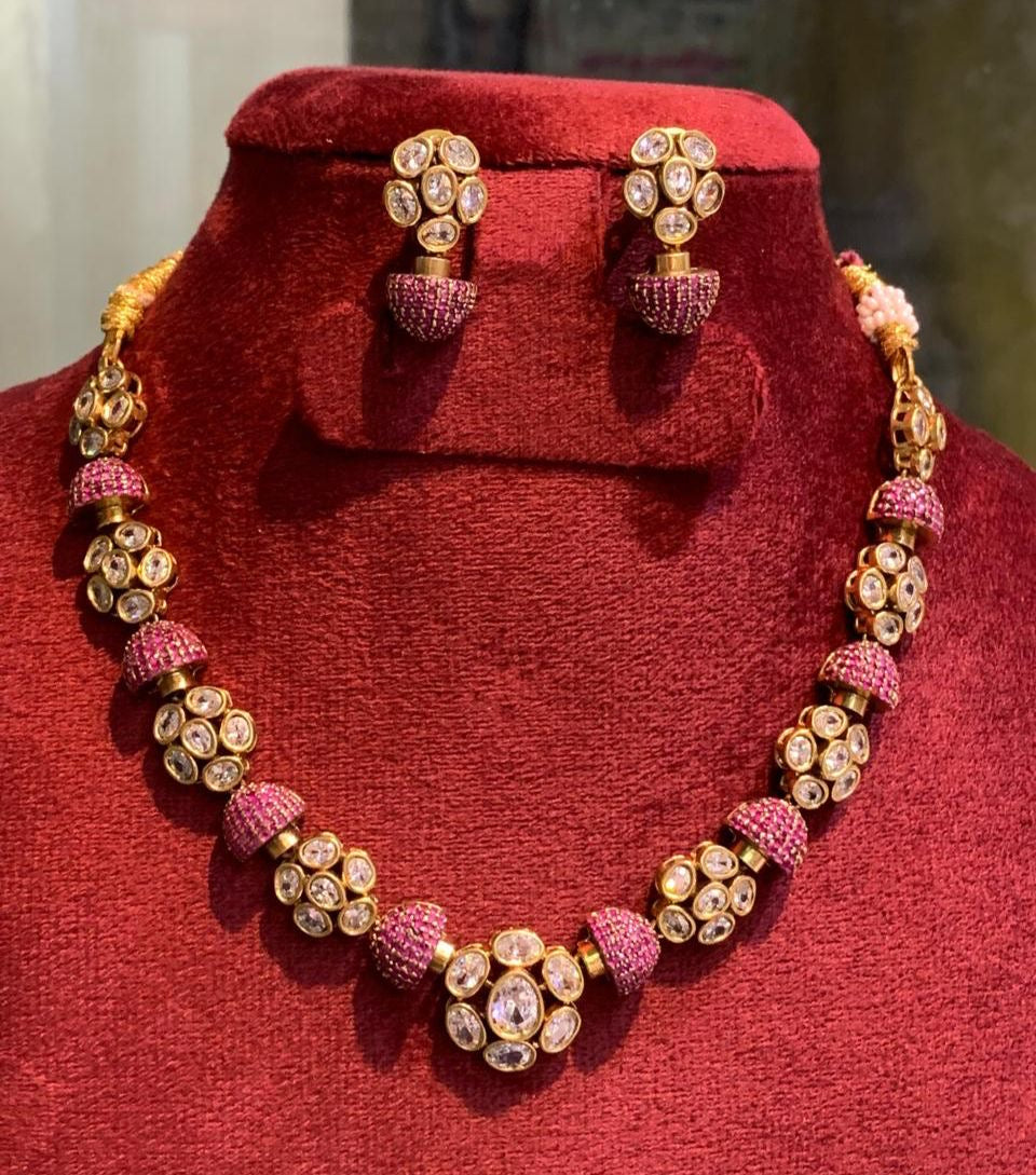 Exquisite Uncut Antique Matte -Premium Necklace with Earrings