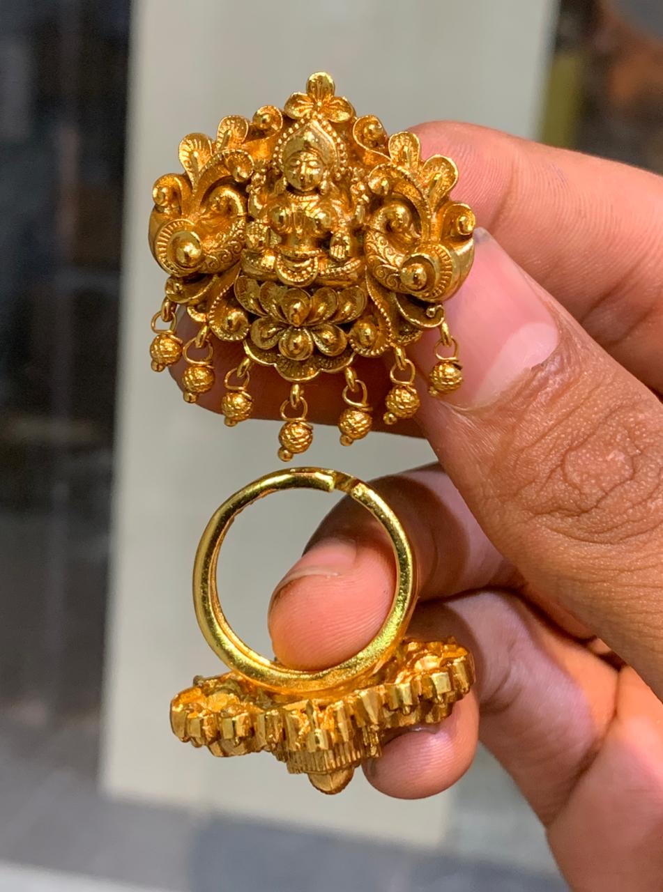 Matte Antique finish Adjustable Lakshmi Rings Designer Temple Jewelry