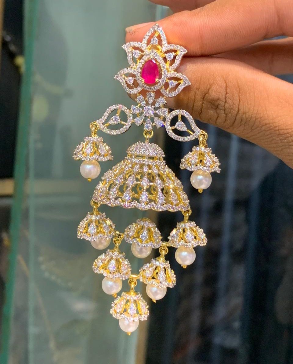 Layered Premium Cz Stone GJ Polish Jhumkas -Earrings