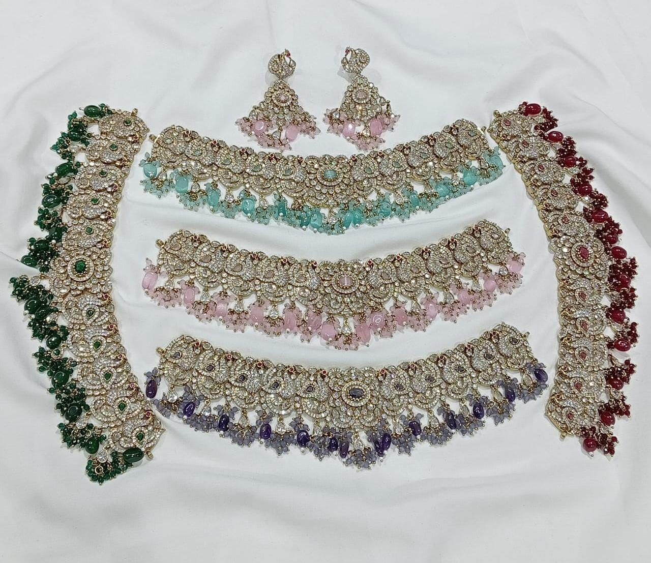 Elegant Bridal Victorian finish Cz Stone Necklace with Earrings- 1 Set