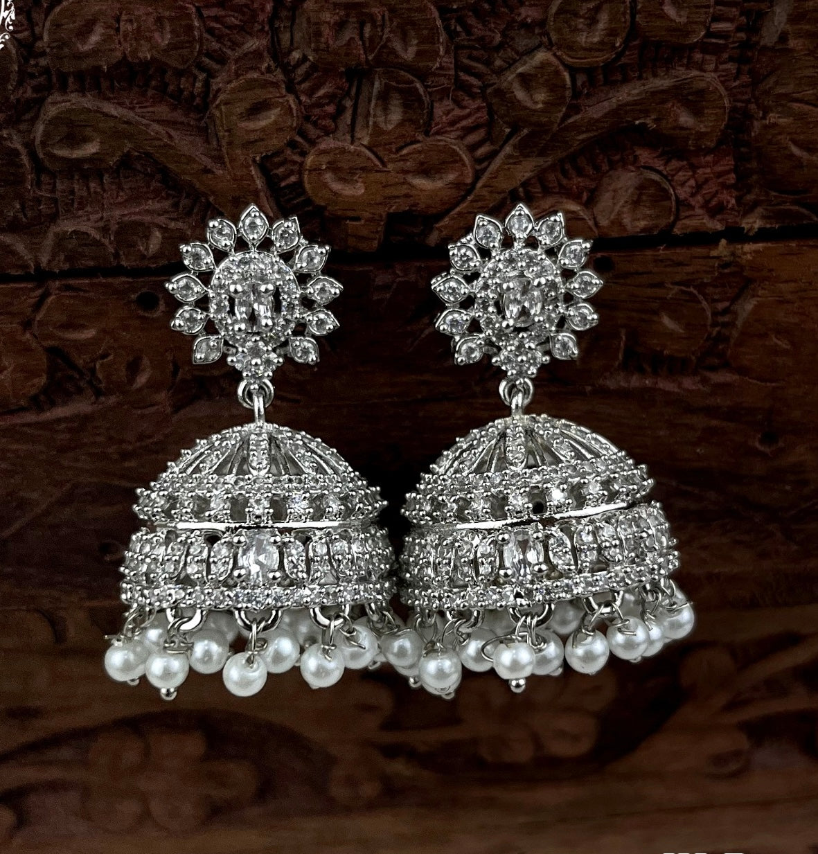 Cute Silver finish American Diamond Stone Jhumkas Earrings