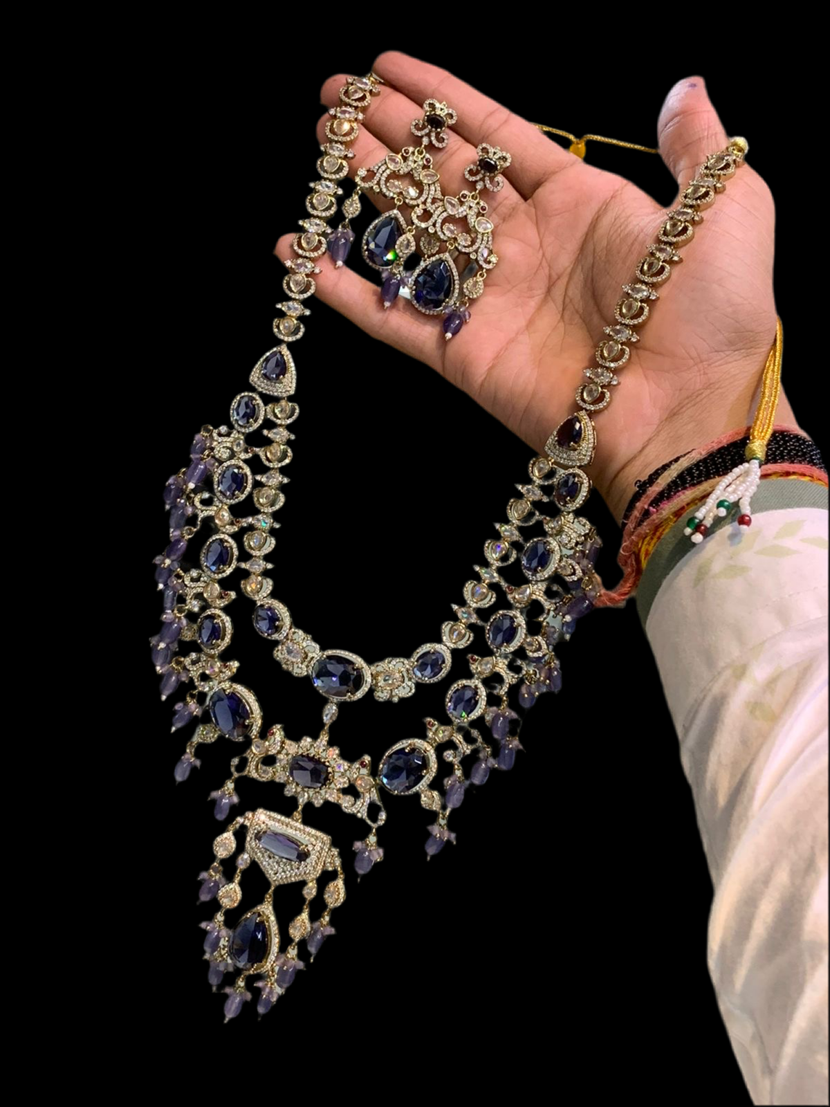 All New Premium Victorian Mehendi Polish Bridal Layered Haram Necklace and Earrings