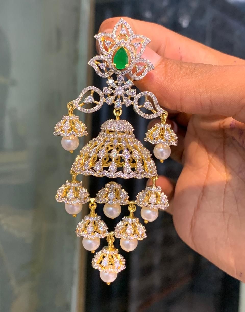 Layered Premium Cz Stone GJ Polish Jhumkas -Earrings