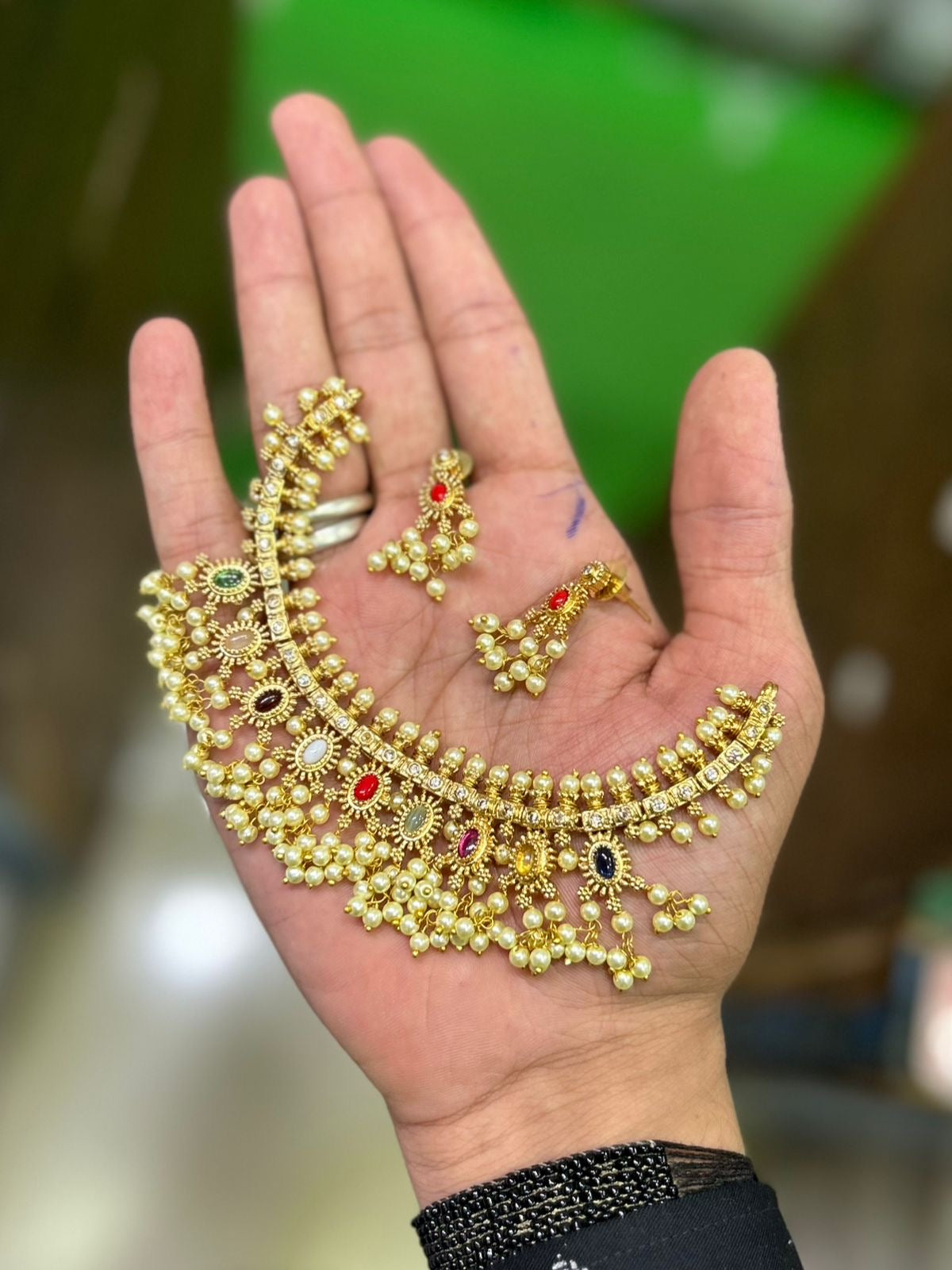 Bestselling Navratna Stone Necklace with Earrings