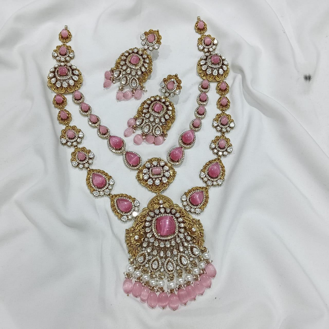 Trendy Premium Finish Two Layer Floral Haram Necklace Set with Earrings