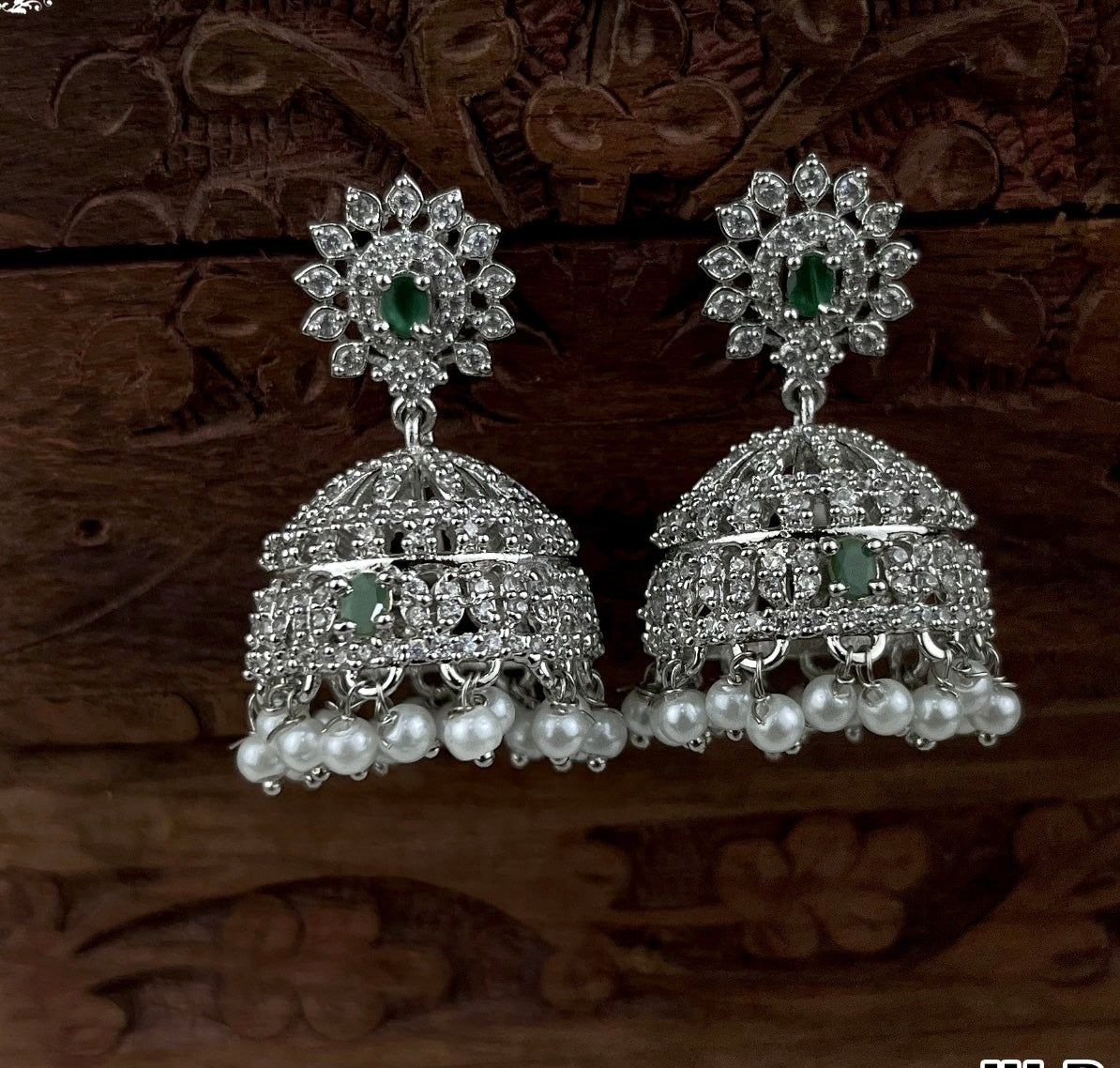 Cute Silver finish American Diamond Stone Jhumkas Earrings